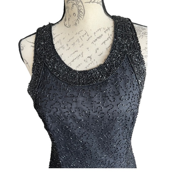 Laurence Kazar NY 100% Silk Shell Black Sequin  Beaded Cocktail Dress Size M - Picture 3 of 13